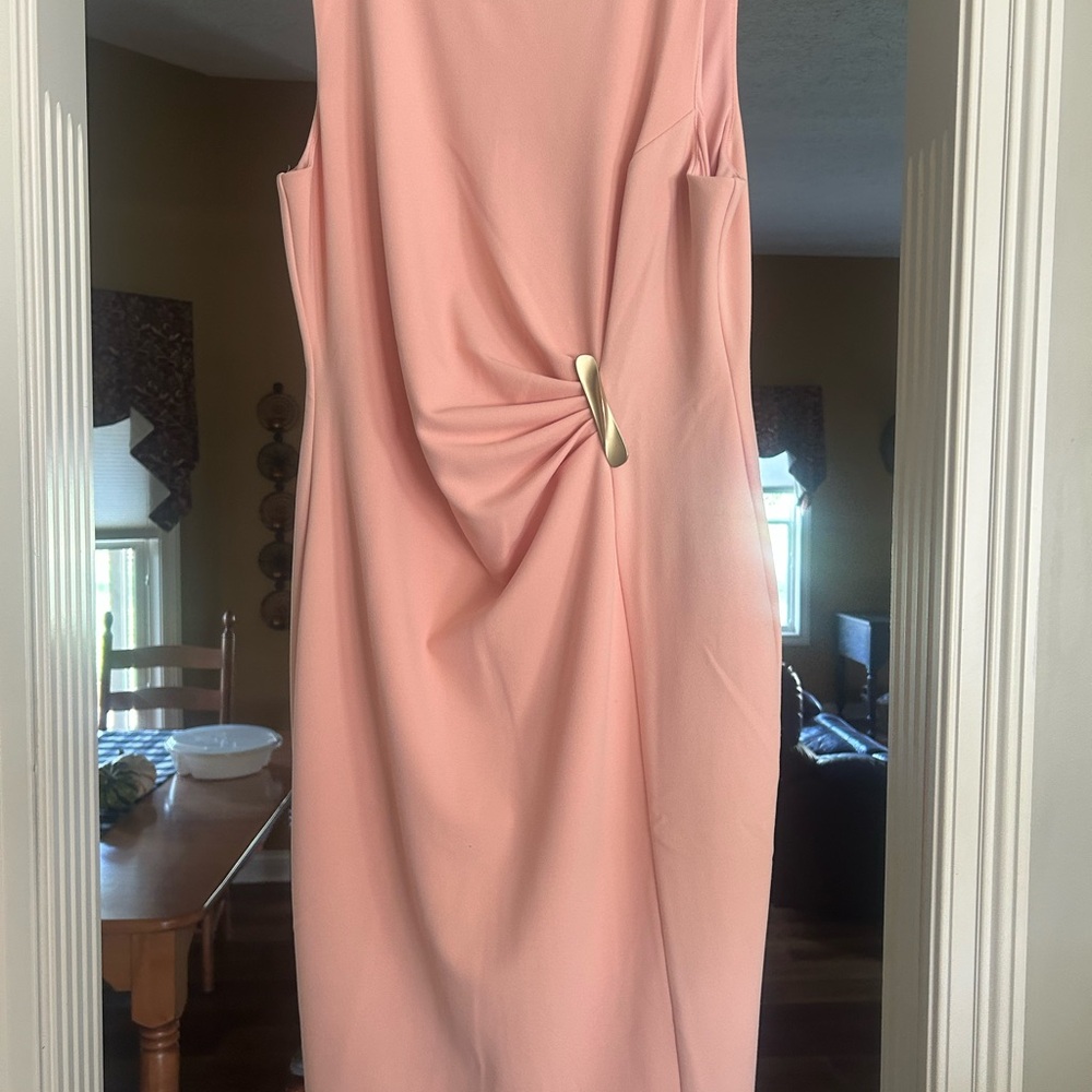 DKNY Blush Midi Dress with Gold Accent